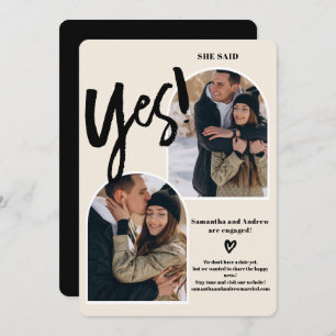 モダンyesスクリプト2写真アーチアイボリー婚約 案内状