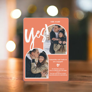 モダンyes2写真アーチコーラルオレンジ婚約 案内状
