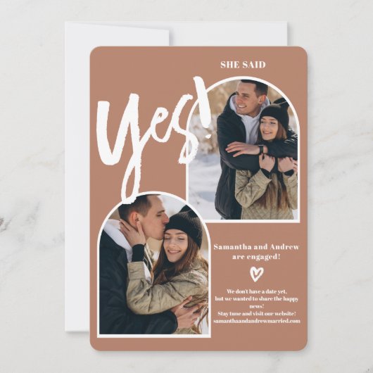 モダンyes2写真アーチterracotta婚約 案内状 (正面)