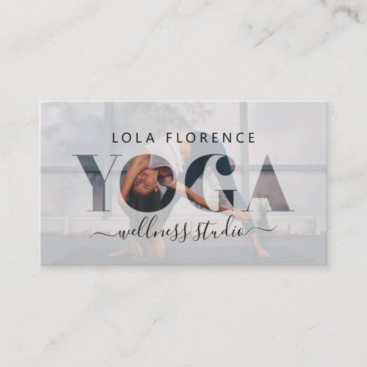 モダンYOGAミニマル文字はっきりしたオーバーレイカスタム写真 名刺 (正面)
