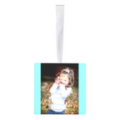 モダーシックなミニマリストモノグラムターコイズアクアブルー キューブオーナメント (右)