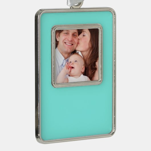 モダーシックなミニマリストモノグラムターコイズアクアブルー シルバープレートフレームオーナメント (右)