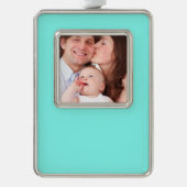 モダーシックなミニマリストモノグラムターコイズアクアブルー シルバープレートフレームオーナメント (正面)