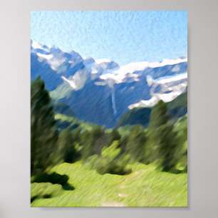 モダー絵画ウォーターカラー山の風景 ポスター