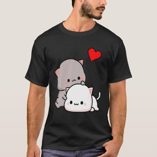 モチアピーチとゴマ猫好きよくはしゃぐ子猫ロ Tシャツ (正面)