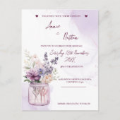 モチパープルの花をメイソンのjar結婚式の招待 ポストカード (正面)