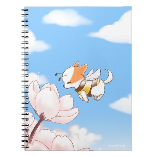 モチビーのまわりに犬の子犬と桜 ノートブック (正面)