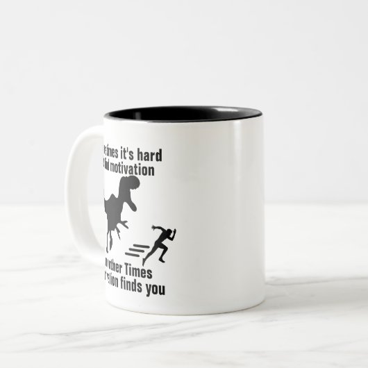 モチベーションおもしろい引用文、ことわざ恐竜グラフィック ツートーンマグカップ (正面左)