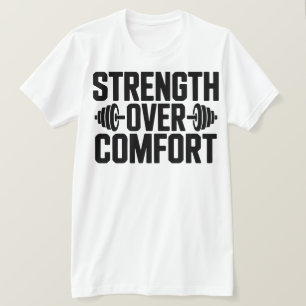 モチベーションが上がるジムの名言 快適さよりも強さ Tシャツ Tシャツ