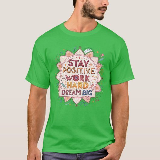 モチベーションが上がる名言と曼荼羅図柄 フリ Tシャツ (正面)