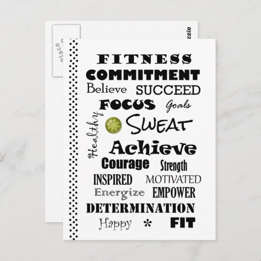モチベーションとインスピレーションを与えるフィットネスタイポグラフィ ポストカード (正面/裏面)