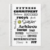 モチベーションとインスピレーションを与えるフィットネスタイポグラフィ ポストカード (正面)