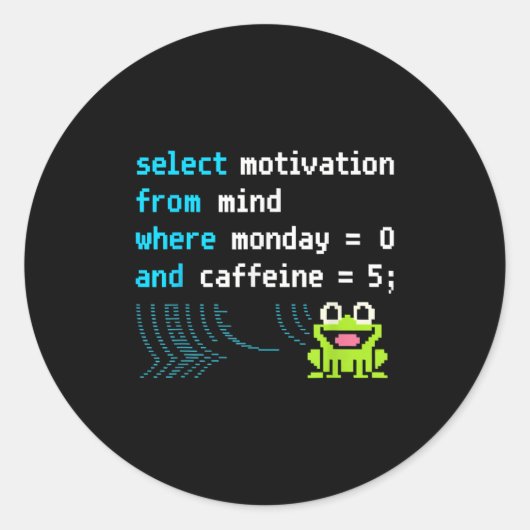 モチベーションの選択Frog - おもしろい Pixel Sql Code ラウンドシール (正面)