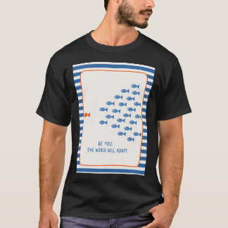 モチベーションを高める魚のストライプ柄の装飾 Tシャツ