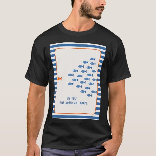 モチベーションを高める魚のストライプ柄の装飾 Tシャツ (正面)