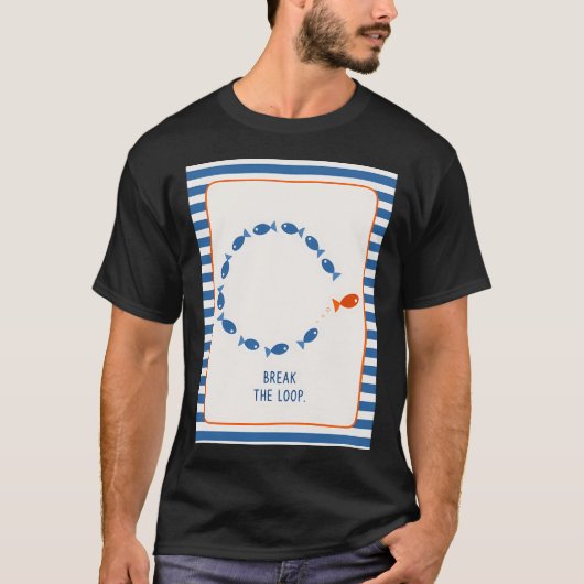 モチベーションを高める魚のストライプ柄の装飾 Tシャツ (正面)