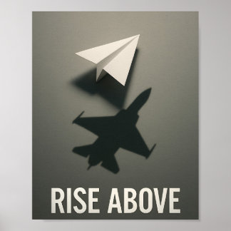 モチベーションを高める「RISE ABOVE」紙飛行機ジェットの影 ポスター