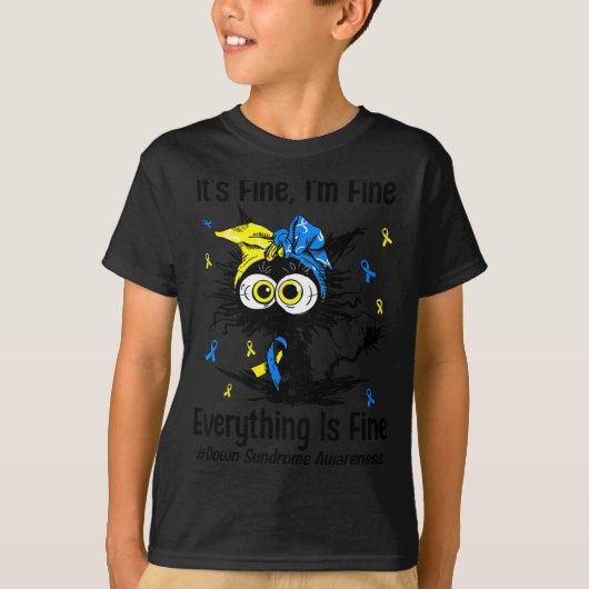 モチベーションアップ ダウン症啓発 猫 T21 Tシャツ (正面)