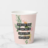 モチベーションモダン引用文とフラワーピンク 紙コップ (裏面)