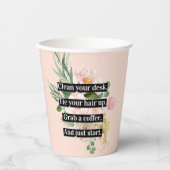 モチベーションモダン引用文とフラワーピンク 紙コップ (正面)