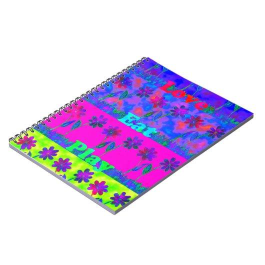 モチベーション溢れる鮮やかな「Eat Love & Play」アートプリント ノートブック (左側)