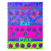 モチベーション溢れる鮮やかな「Eat Love & Play」アートプリント ノートブック (正面)