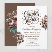 モチャブラウンウォーター色の牡丹カップルのシャワー 招待状 (正面/裏面)