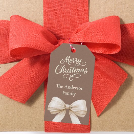 モチャブラウンクリームボウクリスマス ギフトタグ