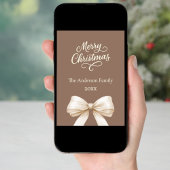 モチャブラウンクリームボウ写真年レビューのクリスマス シーズンカード