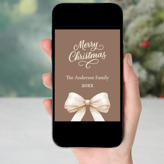 モチャブラウンクリームボウ写真年レビューのクリスマス シーズンカード