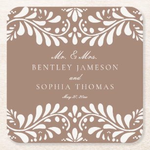 モチャブラウンタラベラタイルフィスペインのエスタ結婚ーズ スクエアペーパーコースター