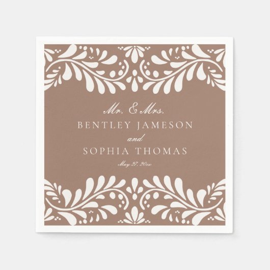 モチャブラウンタラベラタイルフィスペインのエスタ結婚ーズ スタンダードカクテルナプキン (正面)