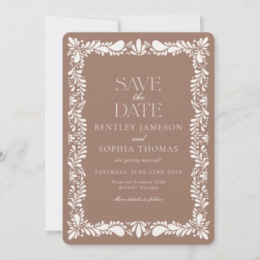 モチャブラウンタラベラタイルフェスタ日付を保存 招待状 (正面)