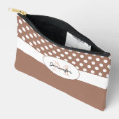 モチャブラウンホワイト水玉模様レトロパターンモノグラム アクセサリーポーチ (見開き)