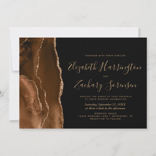 モチャブラウン金ゴールドアゲートダーク結婚式招待状 招待状 (正面)
