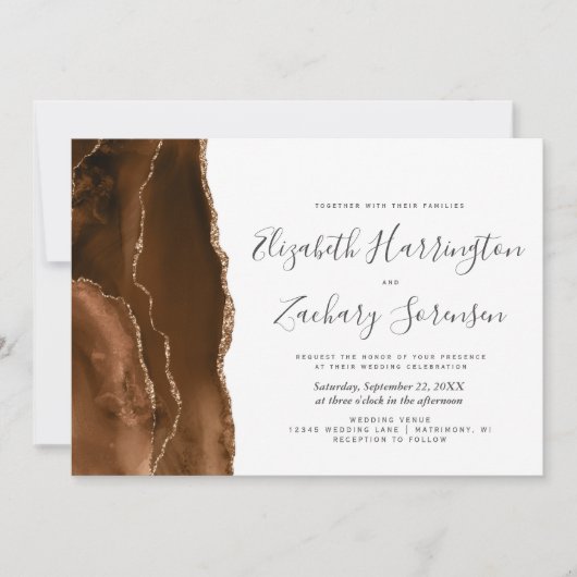 モチャブラウン金ゴールドアゲート結婚式招待状 招待状 (正面)