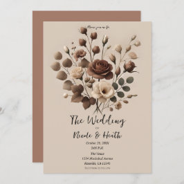モチャムスベージュブラウンフローラ結婚ズ 招待状