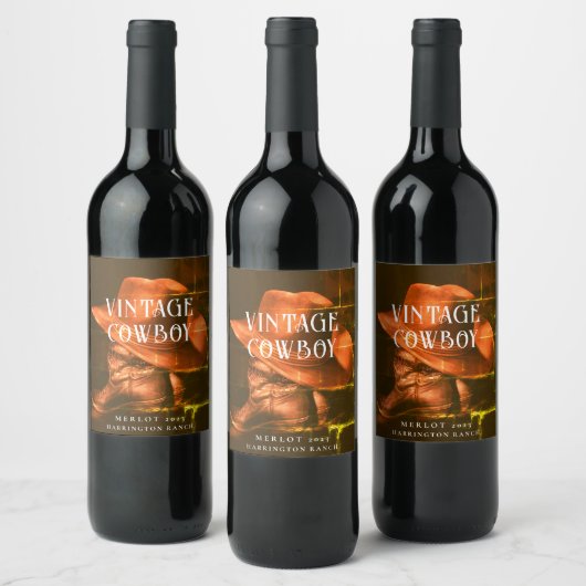 モックアップヴィンテージカウボーイウェスタン素朴ワインラベル ワインラベル (ボトル)