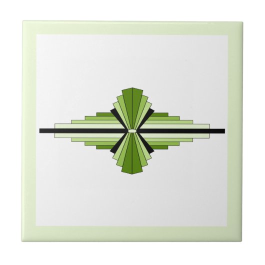 モッシーな緑のアートデコ要素 タイル (正面)