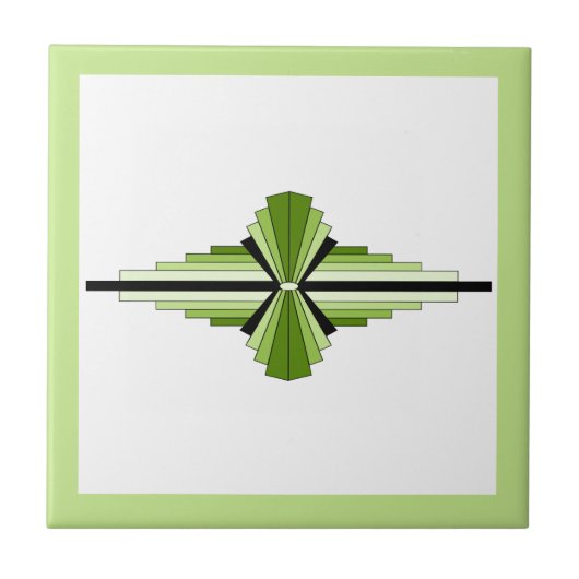 モッシーな緑のアートデコ要素 タイル (正面)