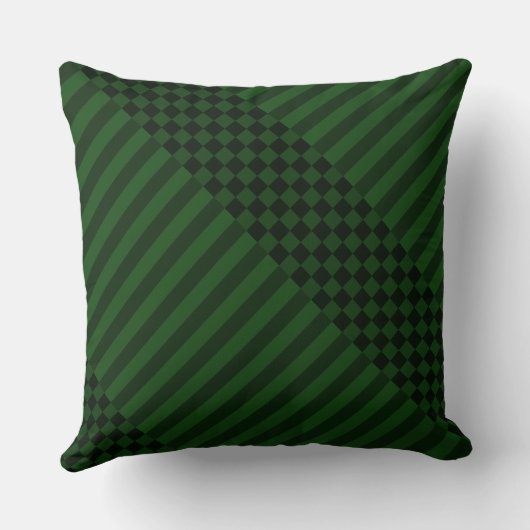 モッシーグリーンストライプの市松模様に クッション (裏面)
