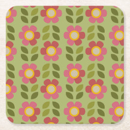 モッシーブルーム - モダン フラワーペーパーコースター スクエアペーパーコースター