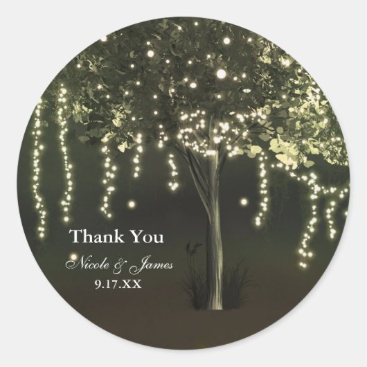 モッシー素朴ライトツリー結婚式の引き出物シール ラウンドシール (正面)
