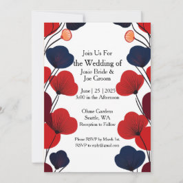 モッズスタイルの黒赤のポピー結婚式招待状 招待状