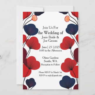 モッズスタイルの黒赤のポピー結婚式招待状 招待状