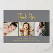 モッズ グレー 3 赤ちゃん フォト ルクセ ゴールド スクリプト 箔シーズンカード (正面)