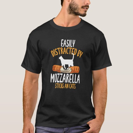 モッツァレラスティックと猫に簡単に気を取られる Tシャツ (正面)