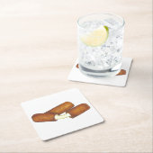 モッツァレラチーズスティックジャンクフードプリントデコール スクエアペーパーコースター (インサイチュ)