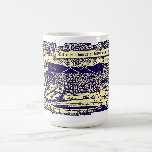 モットバナー付きフラワーガーデンの天使とウサギ コーヒーマグカップ (中央)