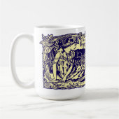 モットバナー付きフラワーガーデンの天使とウサギ コーヒーマグカップ (左)